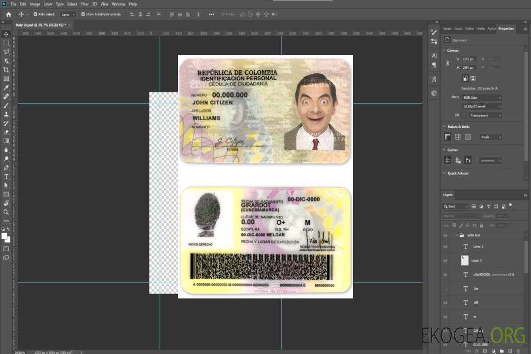 Modèle d’identification Colombie au format PSD, entièrement modifiable (2010 – 2020) template
